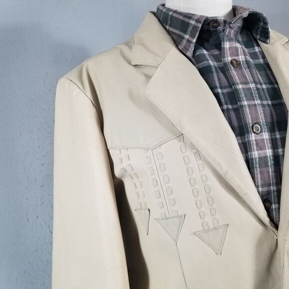 Oscar Piel leather blazer sport coat jacket men's Large Beige 2 tone Western - Picture 4 of 16
